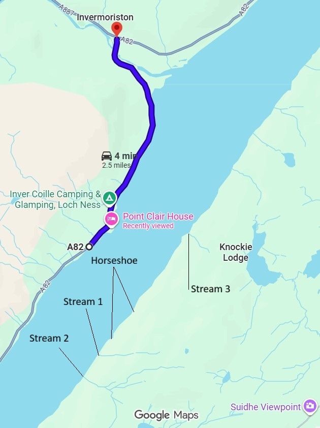 Annotated map of the three burns and the Horseshoe area