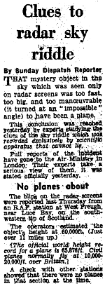 Sunday Dispatch, 7 April 1957: "Clues to radar sky riddle"