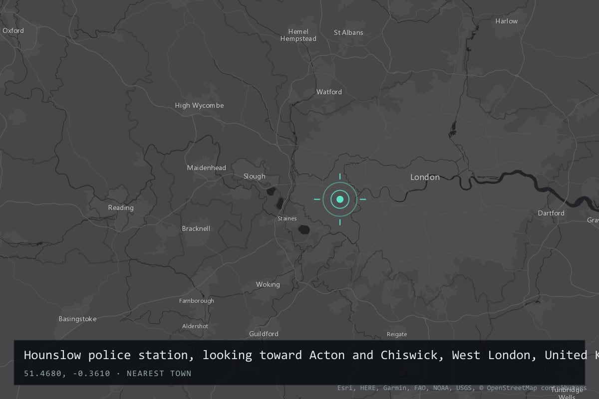 Where it happened: Hounslow police station, looking toward Acton and Chiswick, West London, United Kingdom
