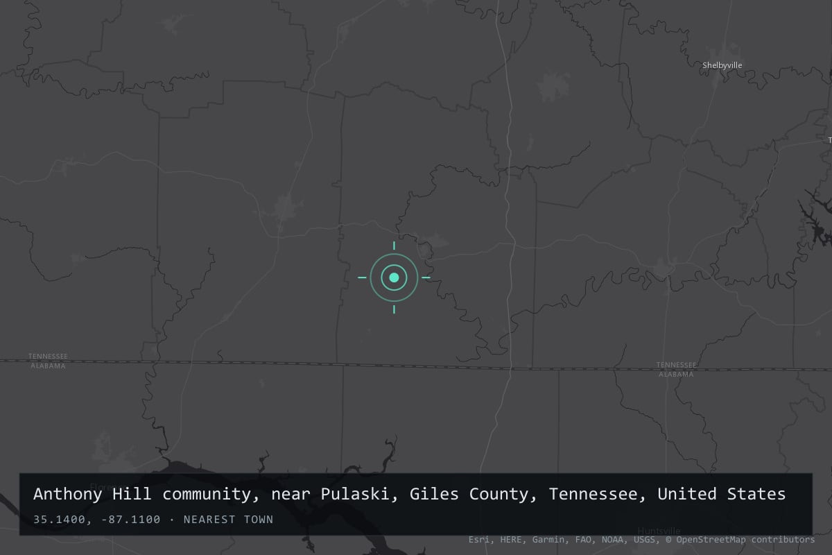Where it happened: Anthony Hill community, near Pulaski, Giles County, Tennessee, United States