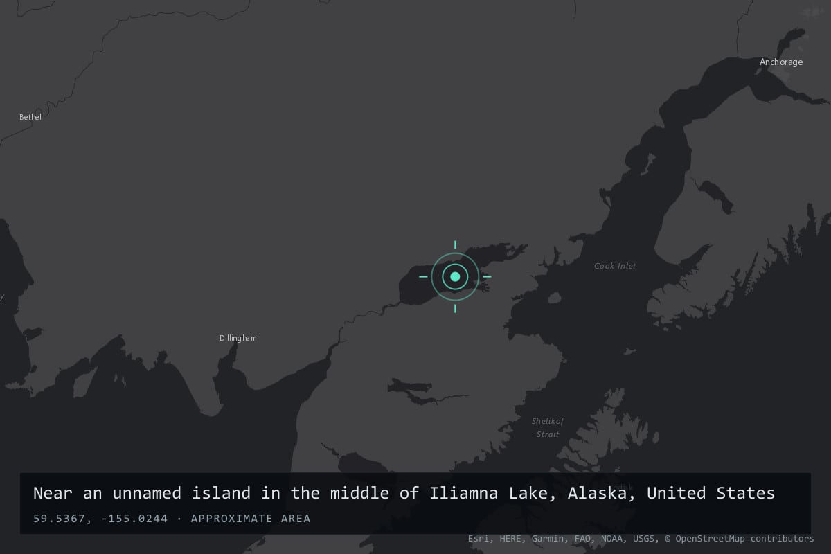 Where it happened: Near an unnamed island in the middle of Iliamna Lake, Alaska, United States