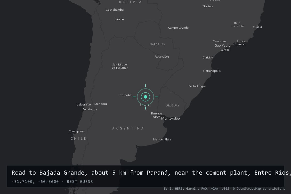 Where it happened: Road to Bajada Grande, about 5 km from Paraná, near the cement plant, Entre Ríos, Argentina