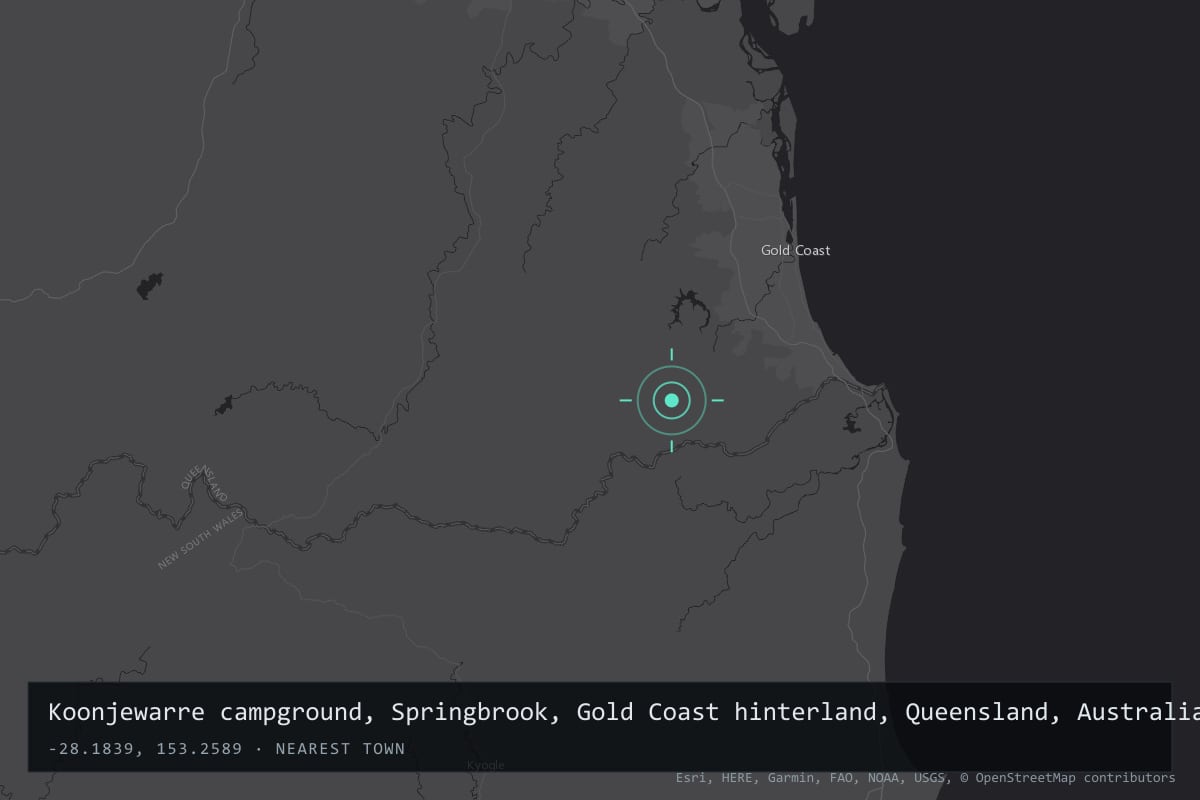 Where it happened: Koonjewarre campground, Springbrook, Gold Coast hinterland, Queensland, Australia