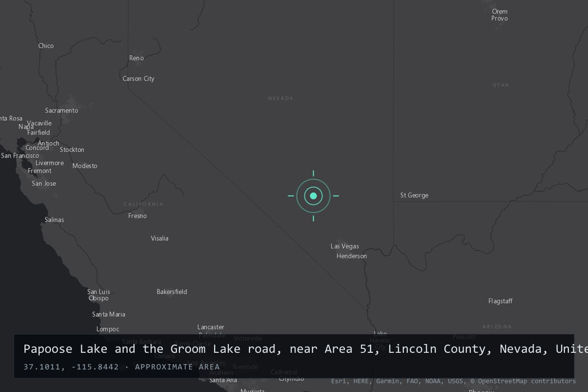 Where it happened: Papoose Lake and the Groom Lake road, near Area 51, Lincoln County, Nevada, United States