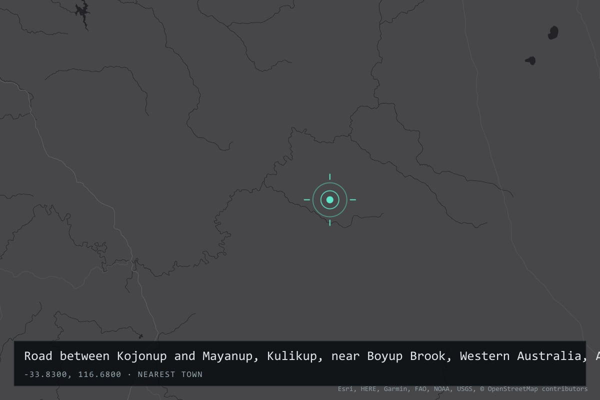 Where it happened: Road between Kojonup and Mayanup, Kulikup, near Boyup Brook, Western Australia, Australia