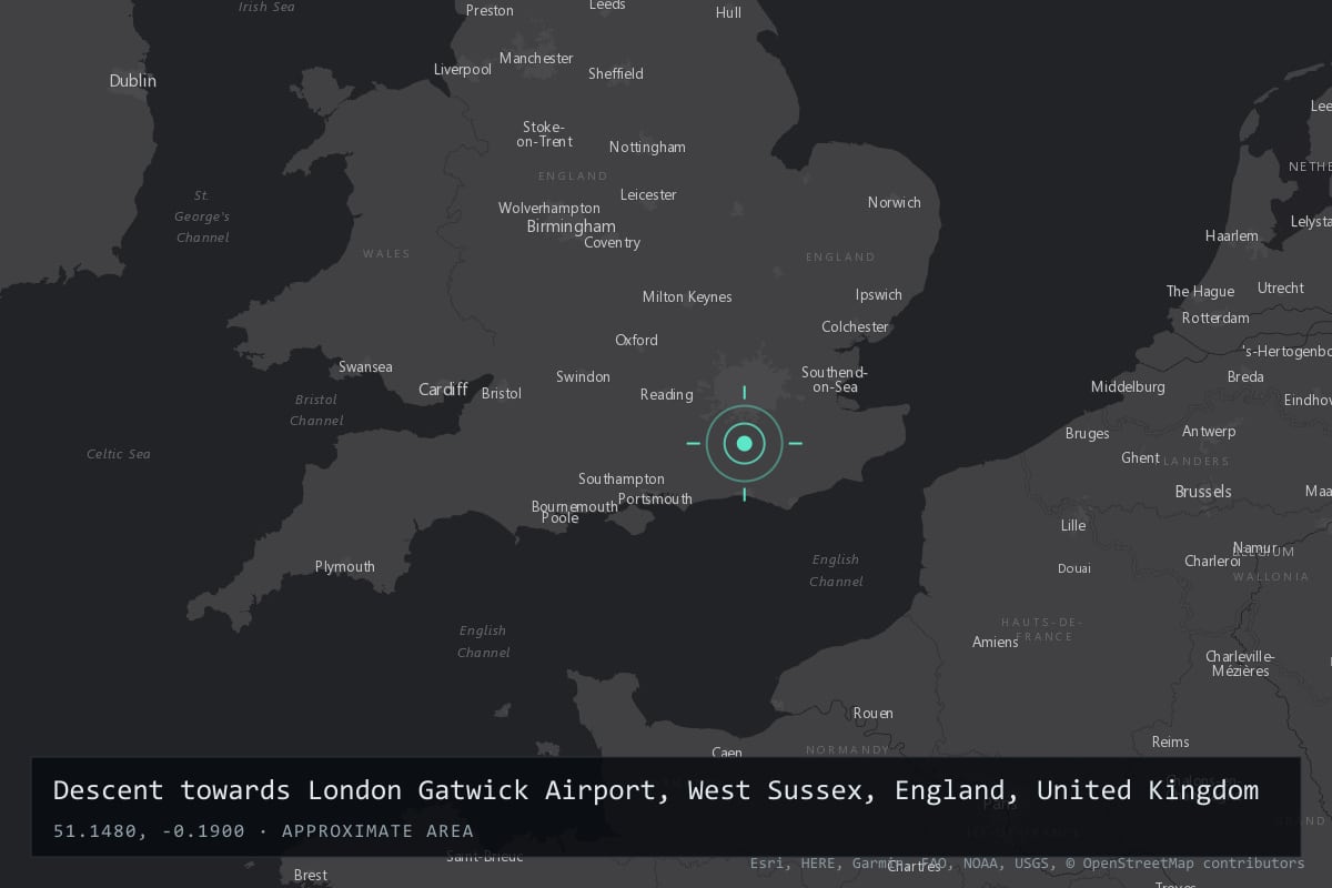 Where it happened: Descent towards London Gatwick Airport, West Sussex, England, United Kingdom