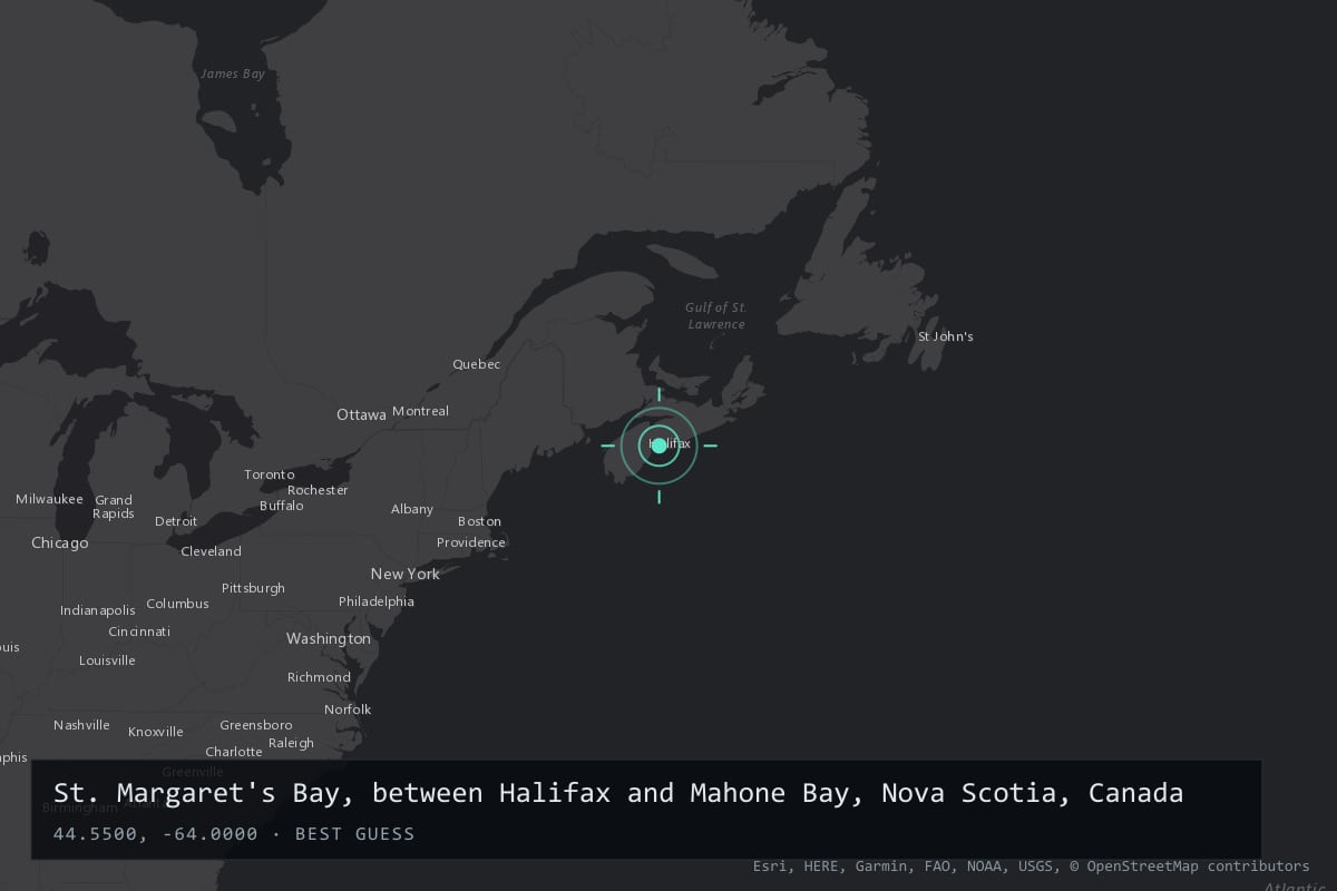 Where it happened: St. Margaret's Bay, between Halifax and Mahone Bay, Nova Scotia, Canada