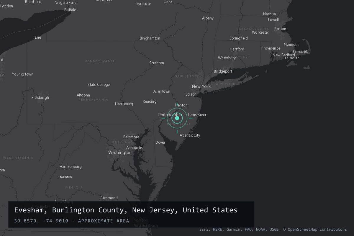 Where it happened: Evesham, Burlington County, New Jersey, United States