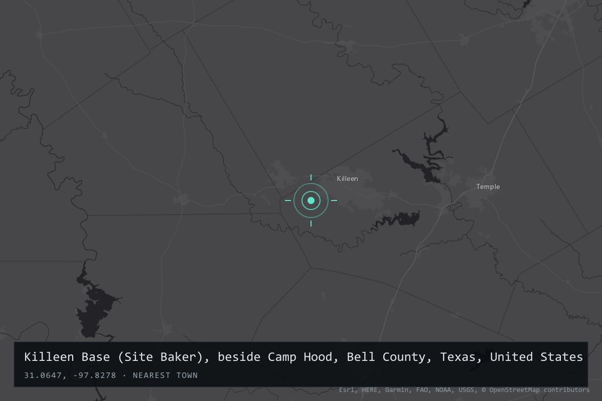 Where it happened: Killeen Base (Site Baker), beside Camp Hood, Bell County, Texas, United States