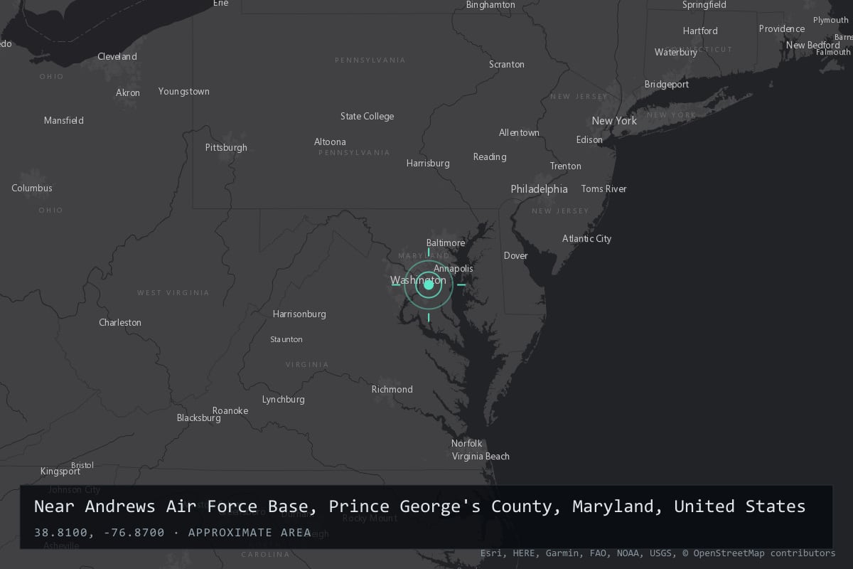 Where it happened: Near Andrews Air Force Base, Prince George's County, Maryland, United States