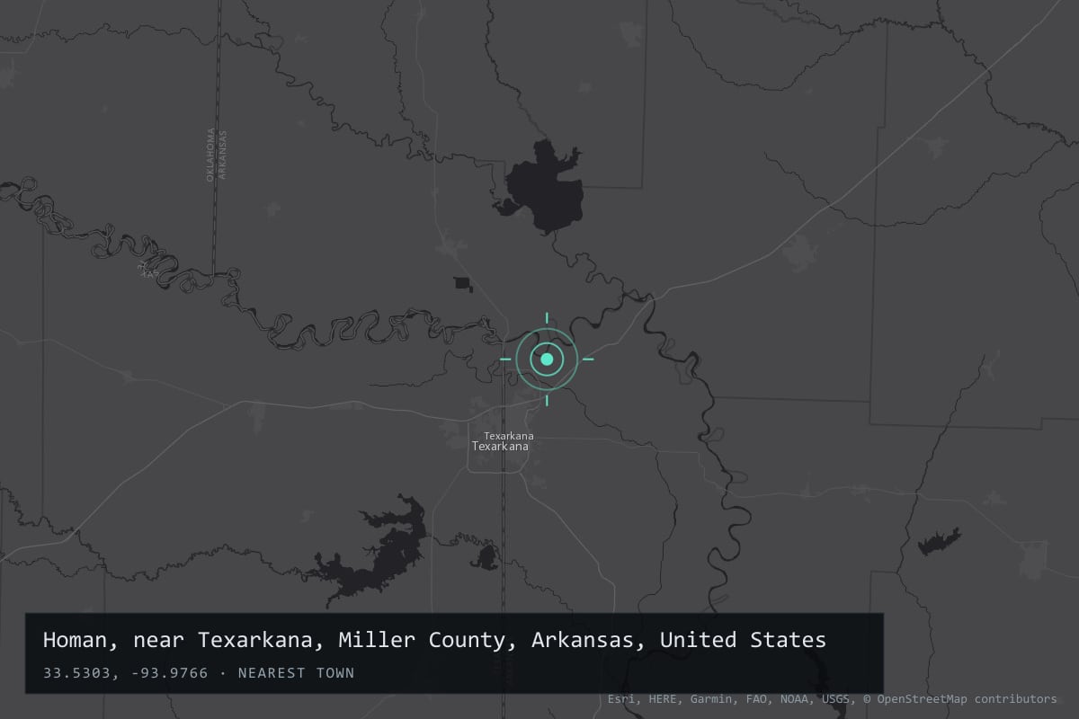 Where it happened: Homan, near Texarkana, Miller County, Arkansas, United States