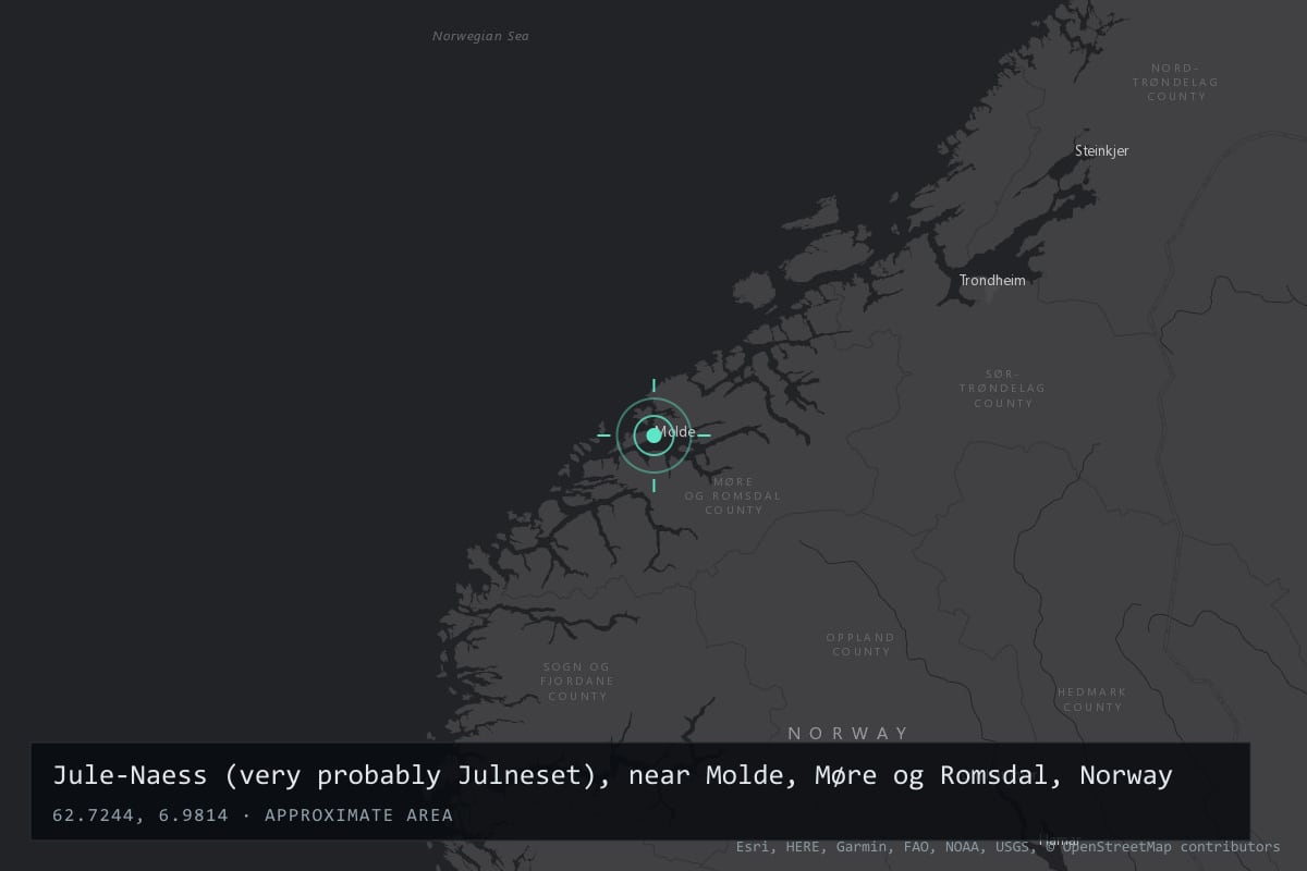 Where it happened: Jule-Naess (very probably Julneset), near Molde, Møre og Romsdal, Norway