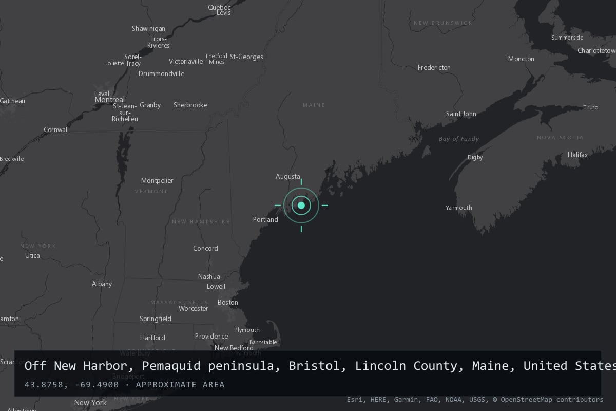 Where it happened: Off New Harbor, Pemaquid peninsula, Bristol, Lincoln County, Maine, United States