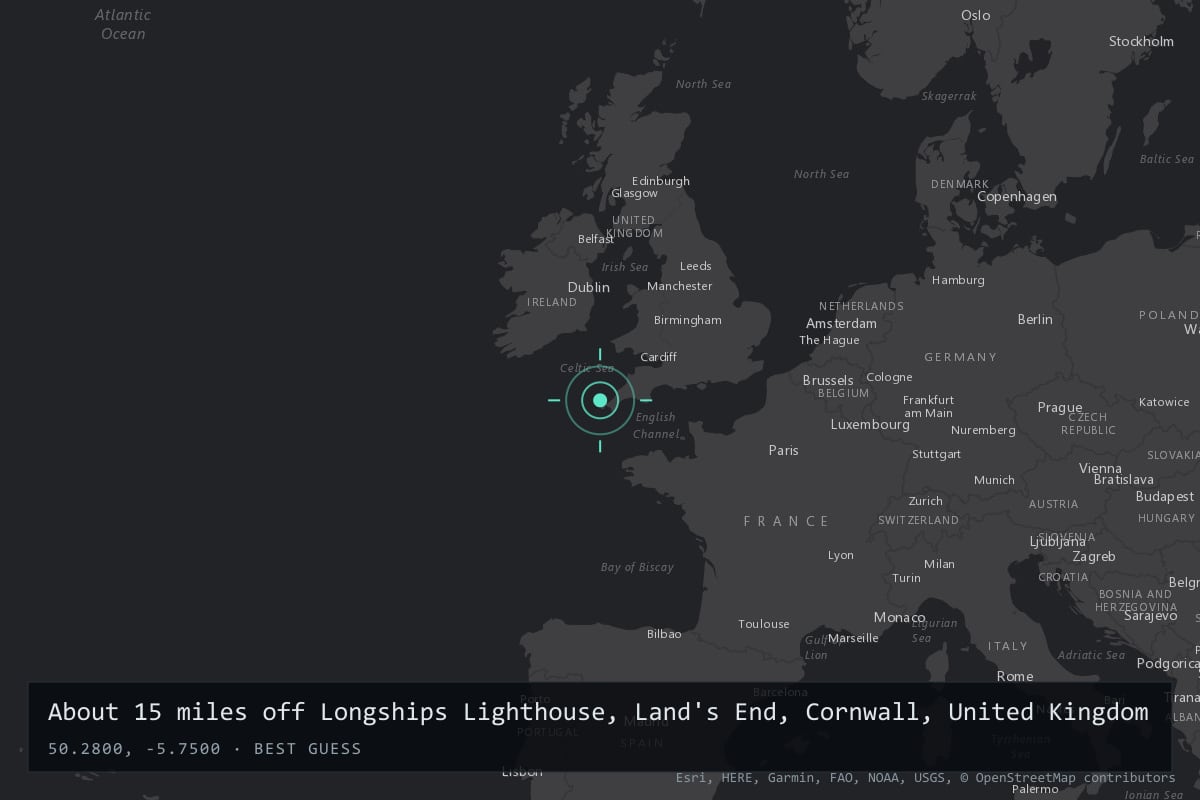 Where it happened: About 15 miles off Longships Lighthouse, Land's End, Cornwall, United Kingdom
