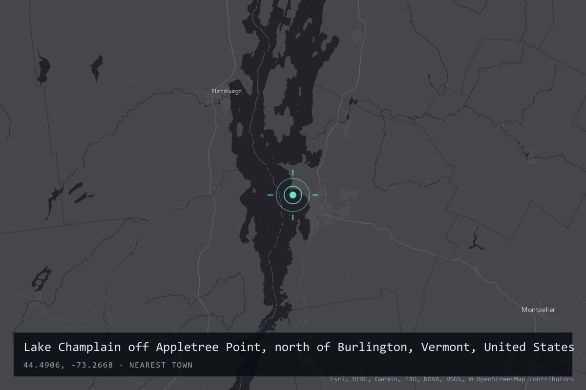 Where it happened: Lake Champlain off Appletree Point, north of Burlington, Vermont, United States