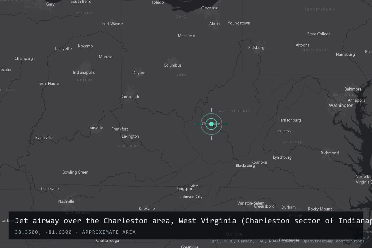 Where it happened: Jet airway over the Charleston area, West Virginia (Charleston sector of Indianapolis ARTC), United States