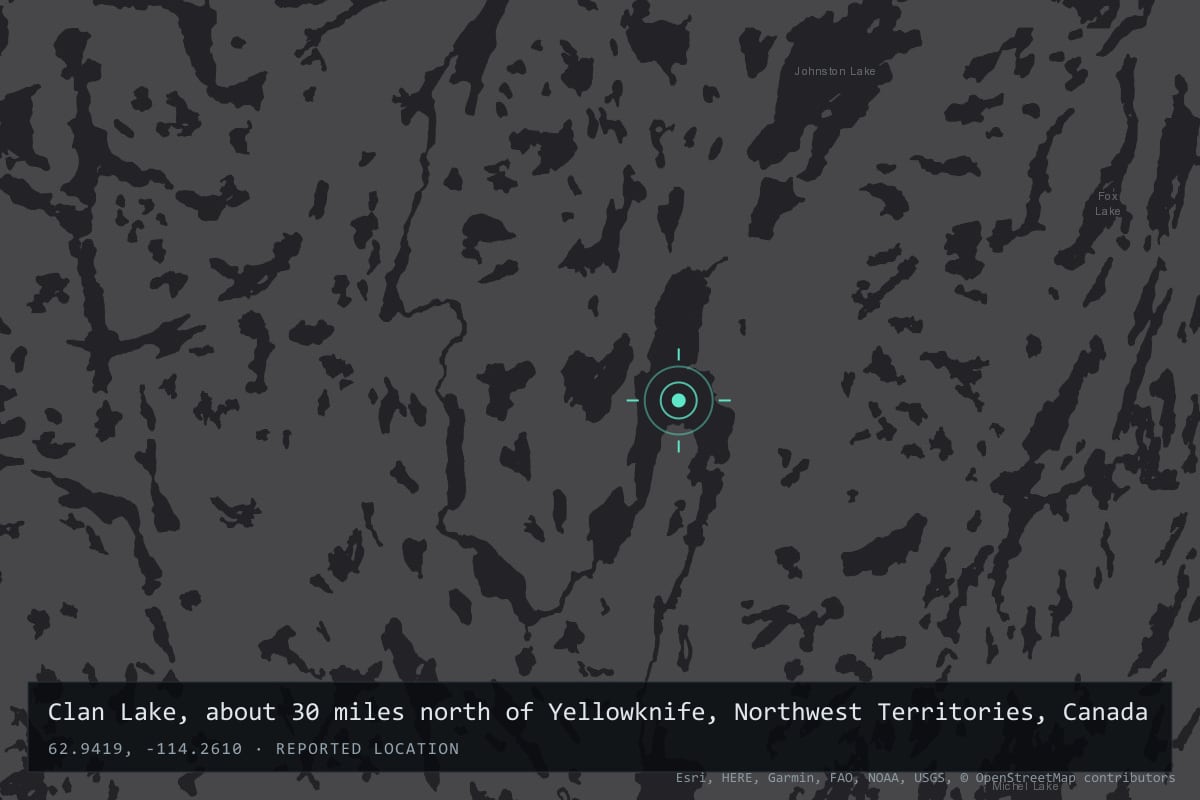 Where it happened: Clan Lake, about 30 miles north of Yellowknife, Northwest Territories, Canada