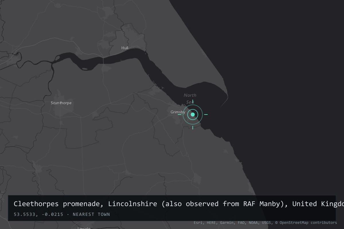 Where it happened: Cleethorpes promenade, Lincolnshire (also observed from RAF Manby), United Kingdom