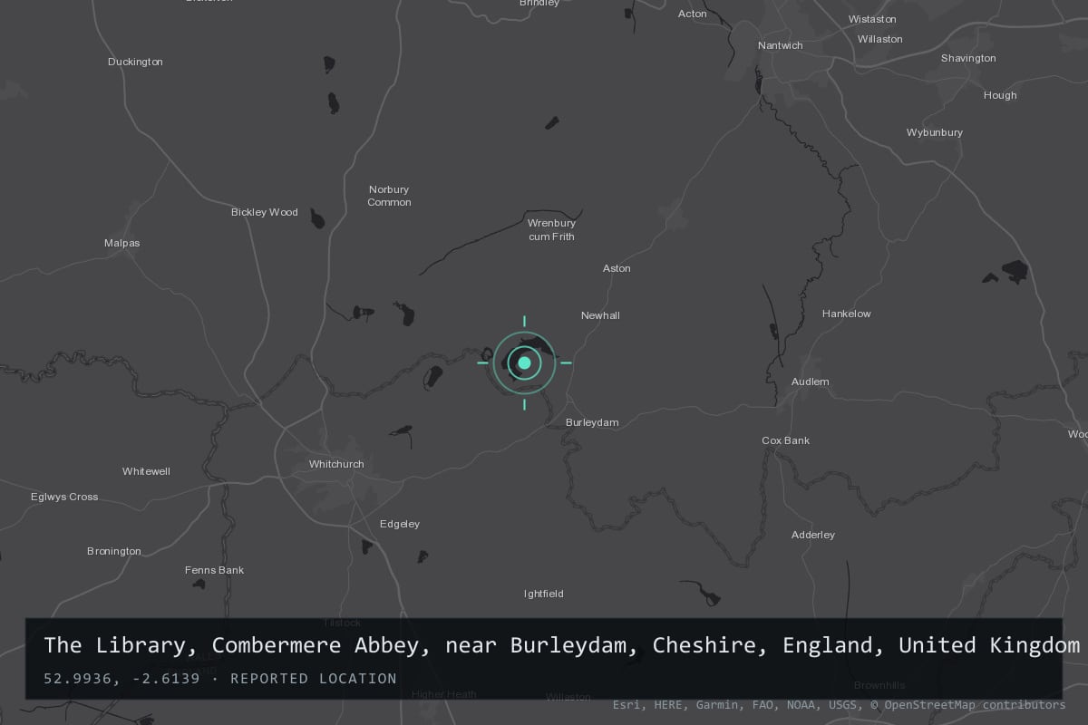 Where it happened: The Library, Combermere Abbey, near Burleydam, Cheshire, England, United Kingdom
