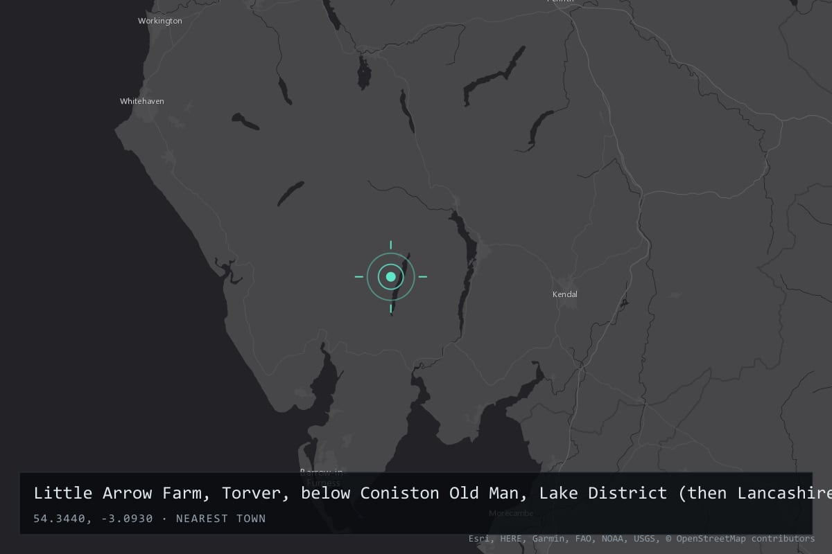 Where it happened: Little Arrow Farm, Torver, below Coniston Old Man, Lake District (then Lancashire, now Cumbria), United Kingdom