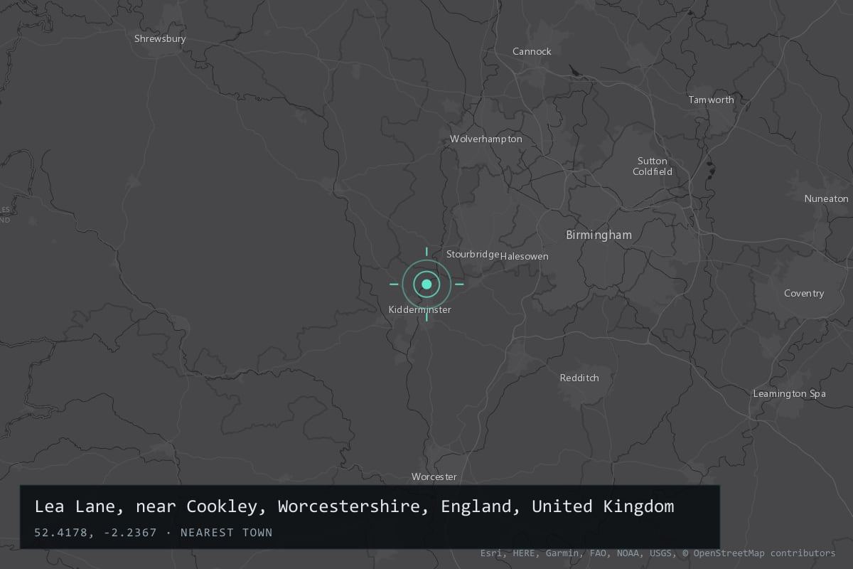 Where it happened: Lea Lane, near Cookley, Worcestershire, England, United Kingdom