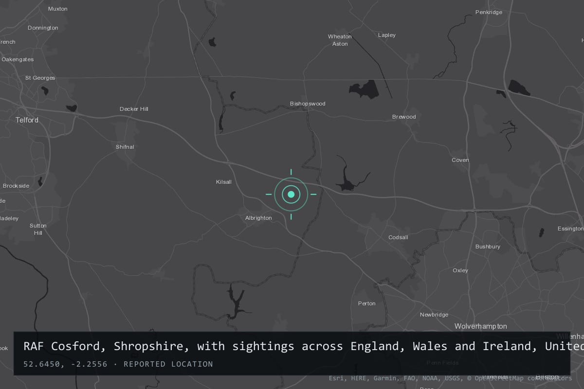 Where it happened: RAF Cosford, Shropshire, with sightings across England, Wales and Ireland, United Kingdom