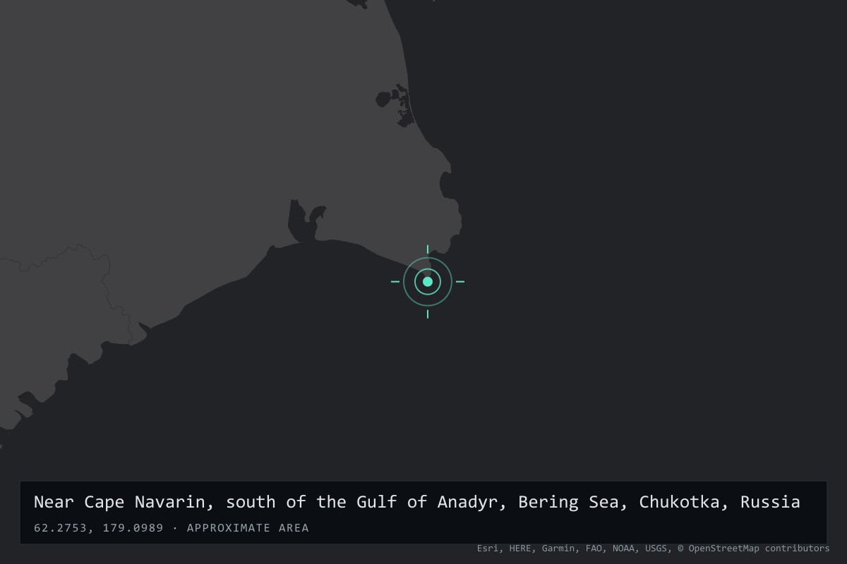 Where it happened: Near Cape Navarin, south of the Gulf of Anadyr, Bering Sea, Chukotka, Russia