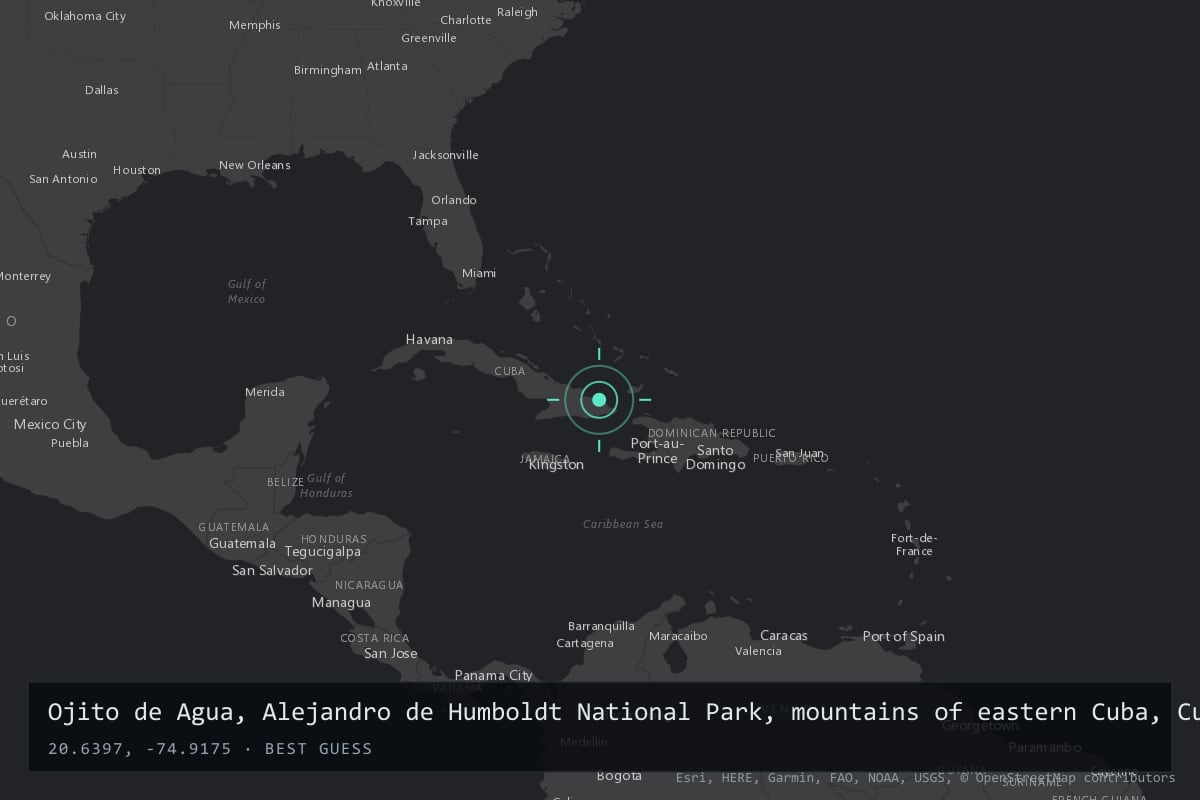 Where it happened: Ojito de Agua, Alejandro de Humboldt National Park, mountains of eastern Cuba, Cuba