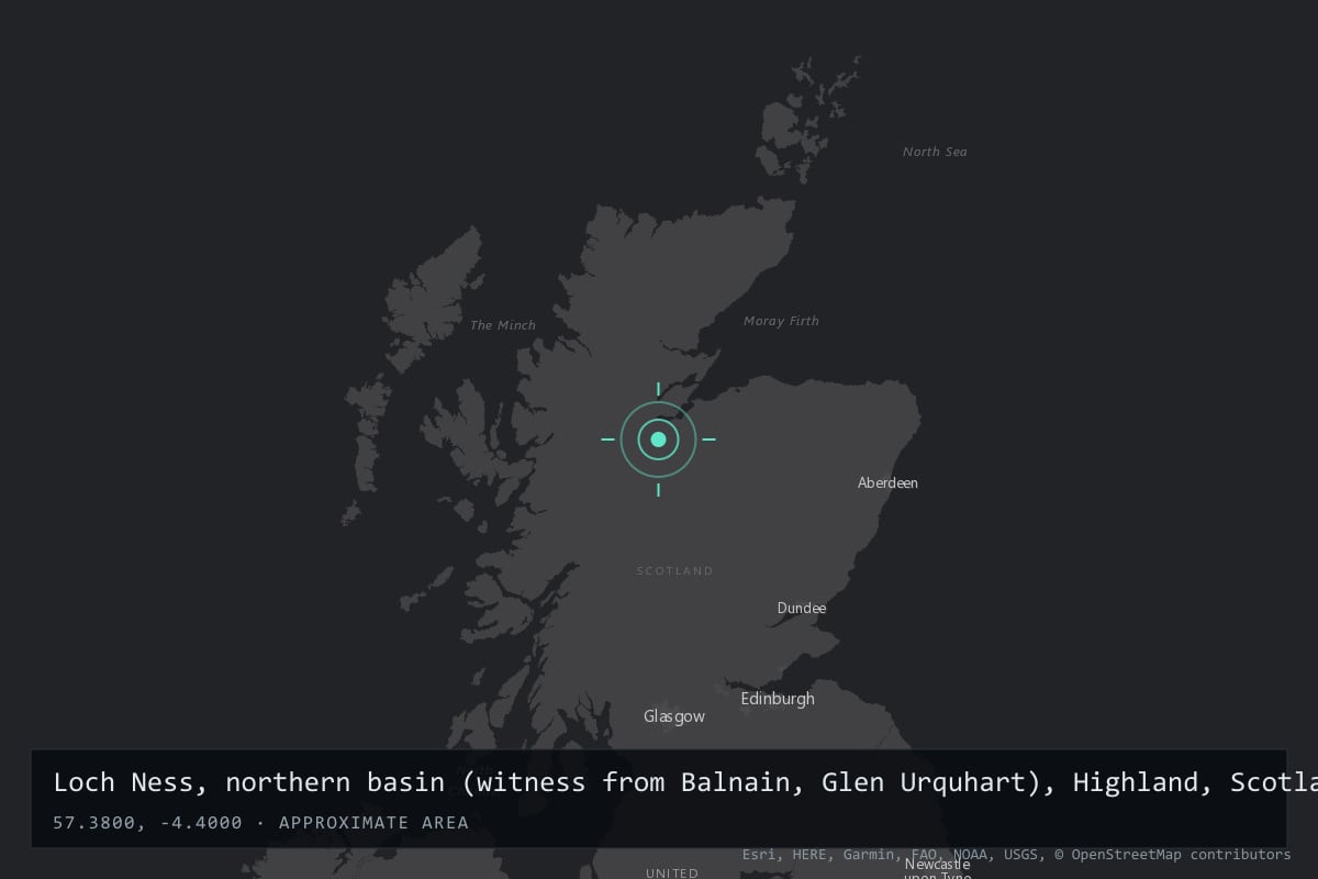 Where it happened: Loch Ness, northern basin (witness from Balnain, Glen Urquhart), Highland, Scotland, United Kingdom