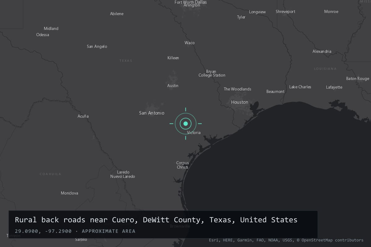 Where it happened: Rural back roads near Cuero, DeWitt County, Texas, United States