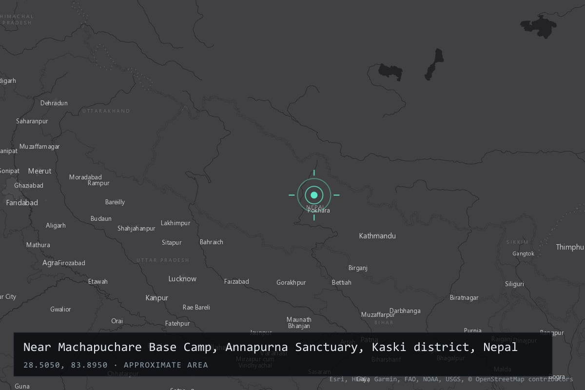 Where it happened: Near Machapuchare Base Camp, Annapurna Sanctuary, Kaski district, Nepal