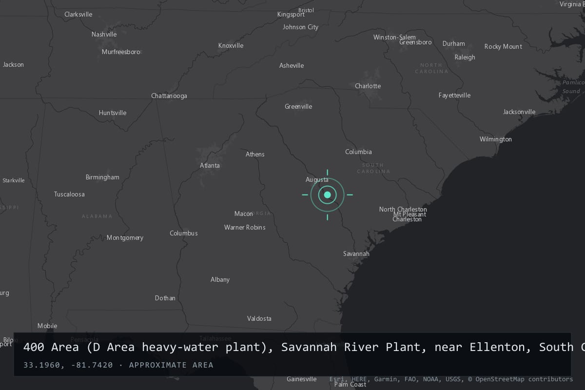 Where it happened: 400 Area (D Area heavy-water plant), Savannah River Plant, near Ellenton, South Carolina, United States