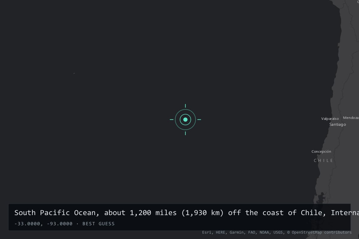 Where it happened: South Pacific Ocean, about 1,200 miles (1,930 km) off the coast of Chile, International waters