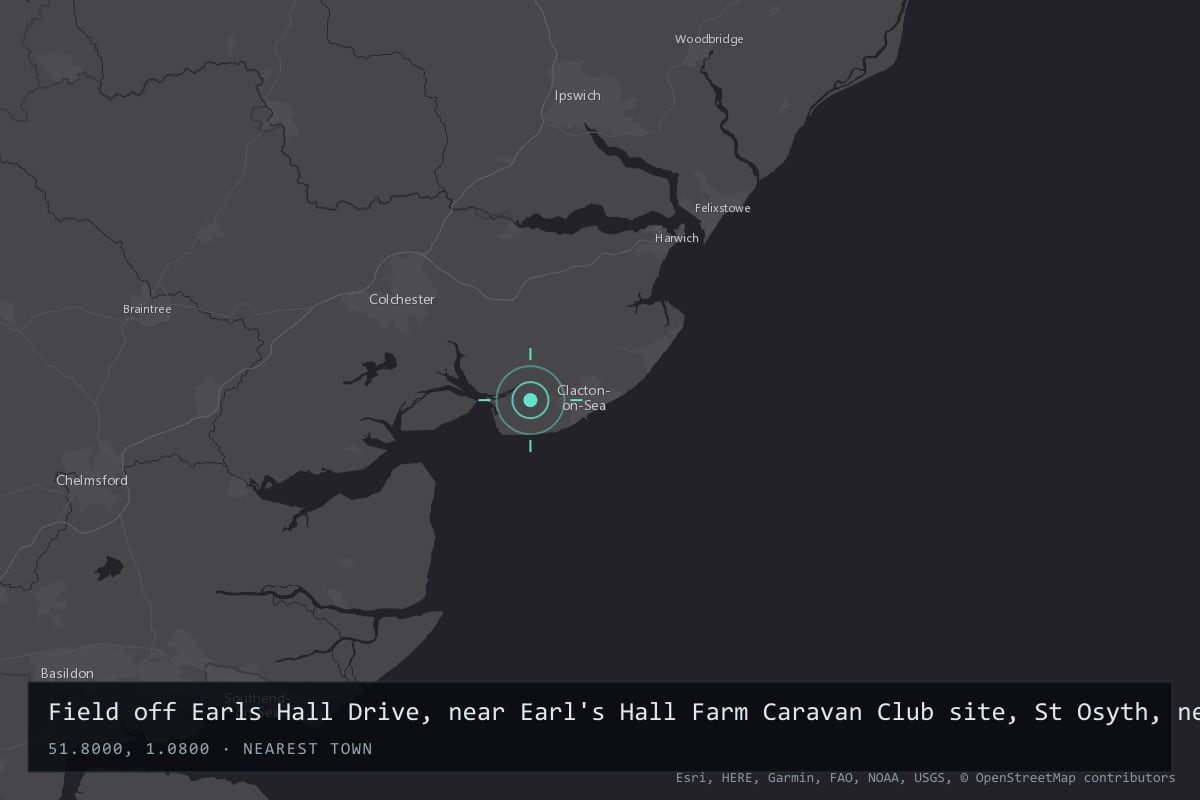 Where it happened: Field off Earls Hall Drive, near Earl's Hall Farm Caravan Club site, St Osyth, near Clacton-on-Sea, Essex, United Kingdom