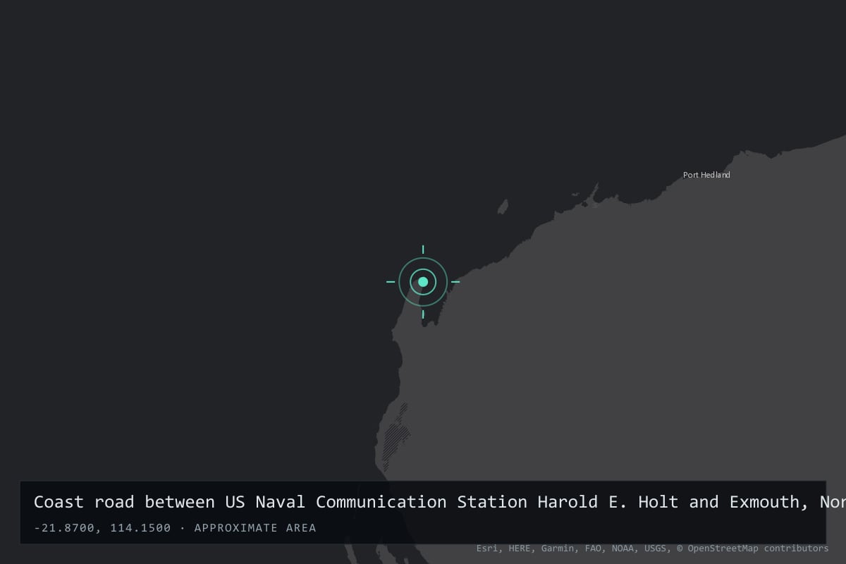Where it happened: Coast road between US Naval Communication Station Harold E. Holt and Exmouth, North West Cape, Western Australia, Australia