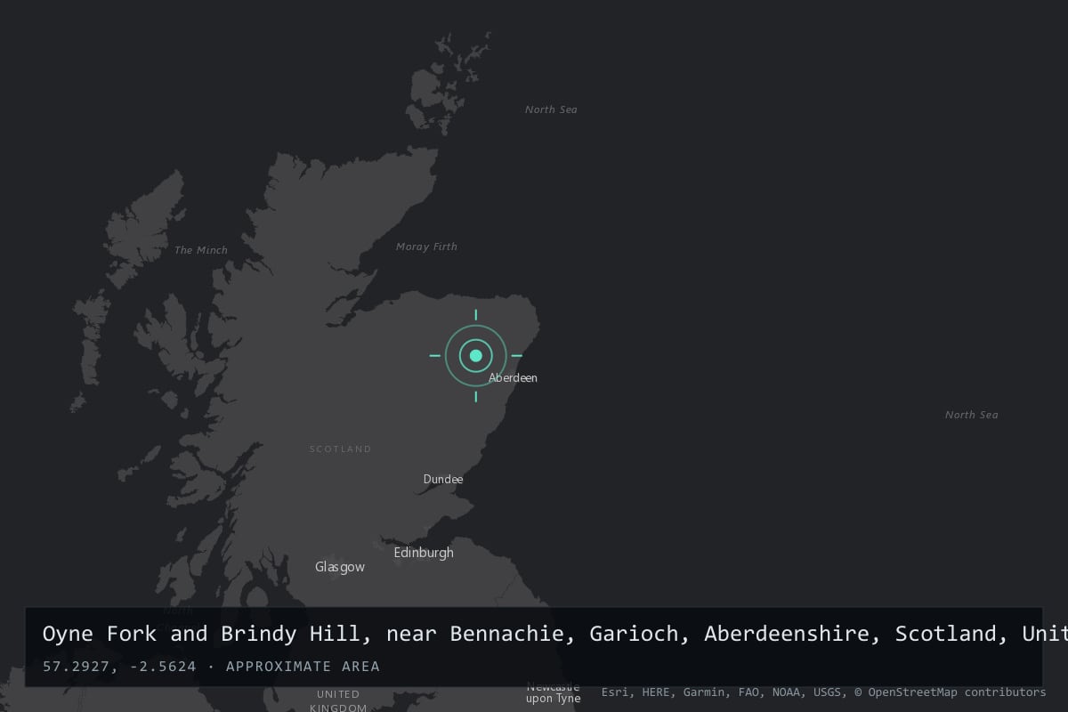 Where it happened: Oyne Fork and Brindy Hill, near Bennachie, Garioch, Aberdeenshire, Scotland, United Kingdom