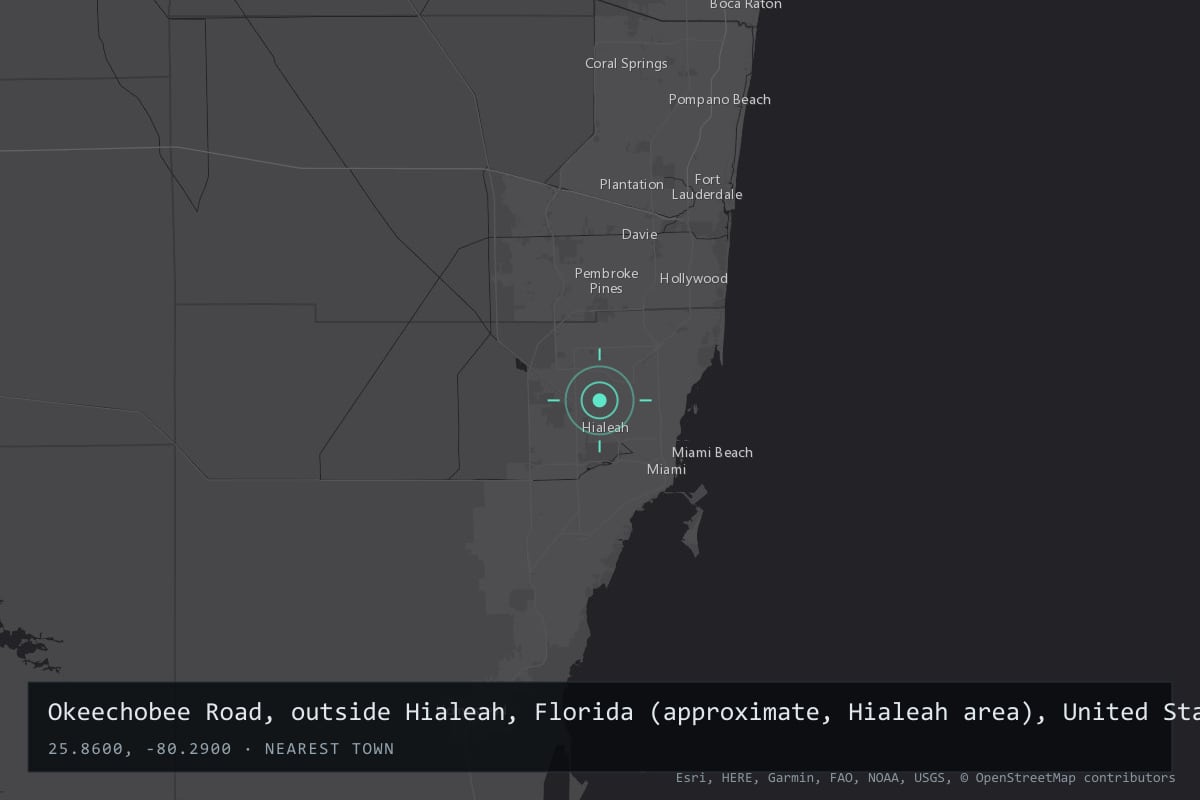 Where it happened: Okeechobee Road, outside Hialeah, Florida (approximate, Hialeah area), United States