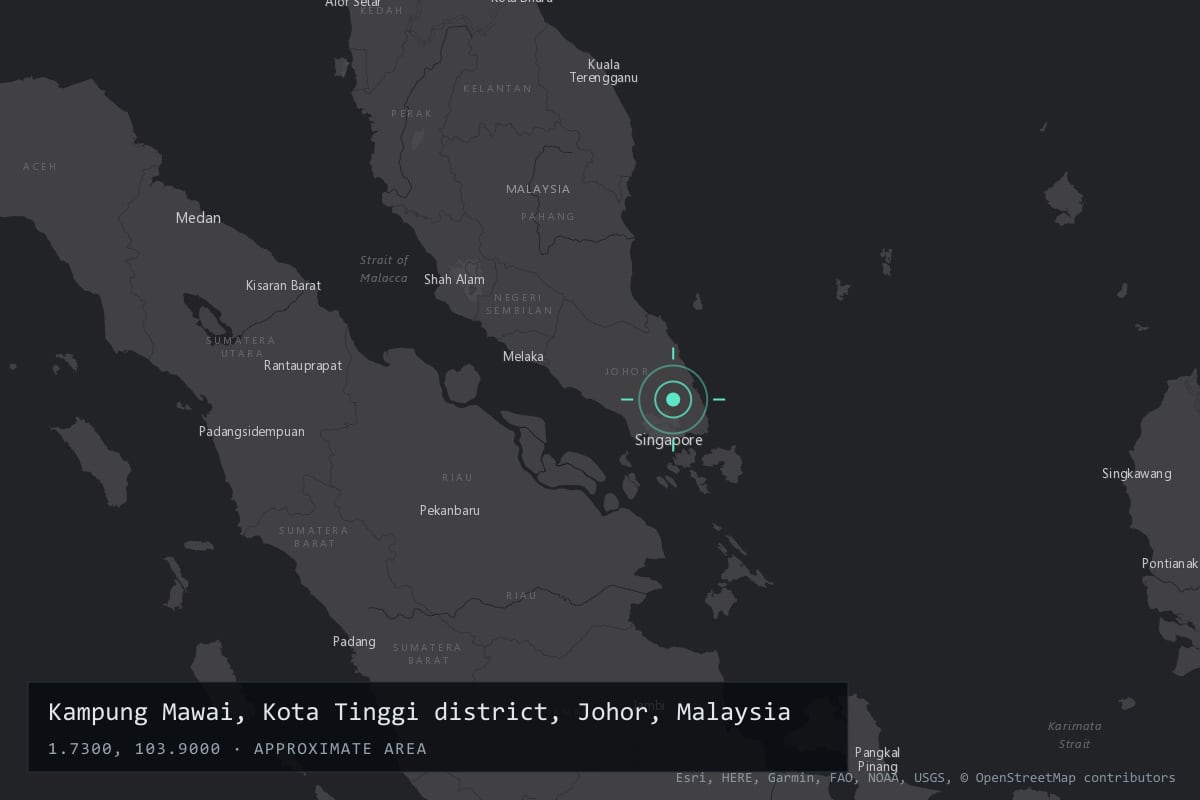 Where it happened: Kampung Mawai, Kota Tinggi district, Johor, Malaysia