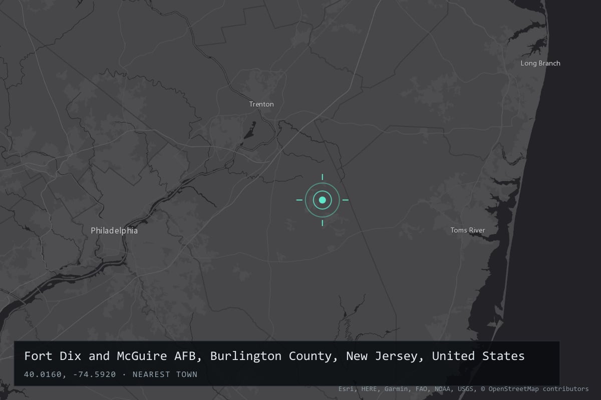Where it happened: Fort Dix and McGuire AFB, Burlington County, New Jersey, United States