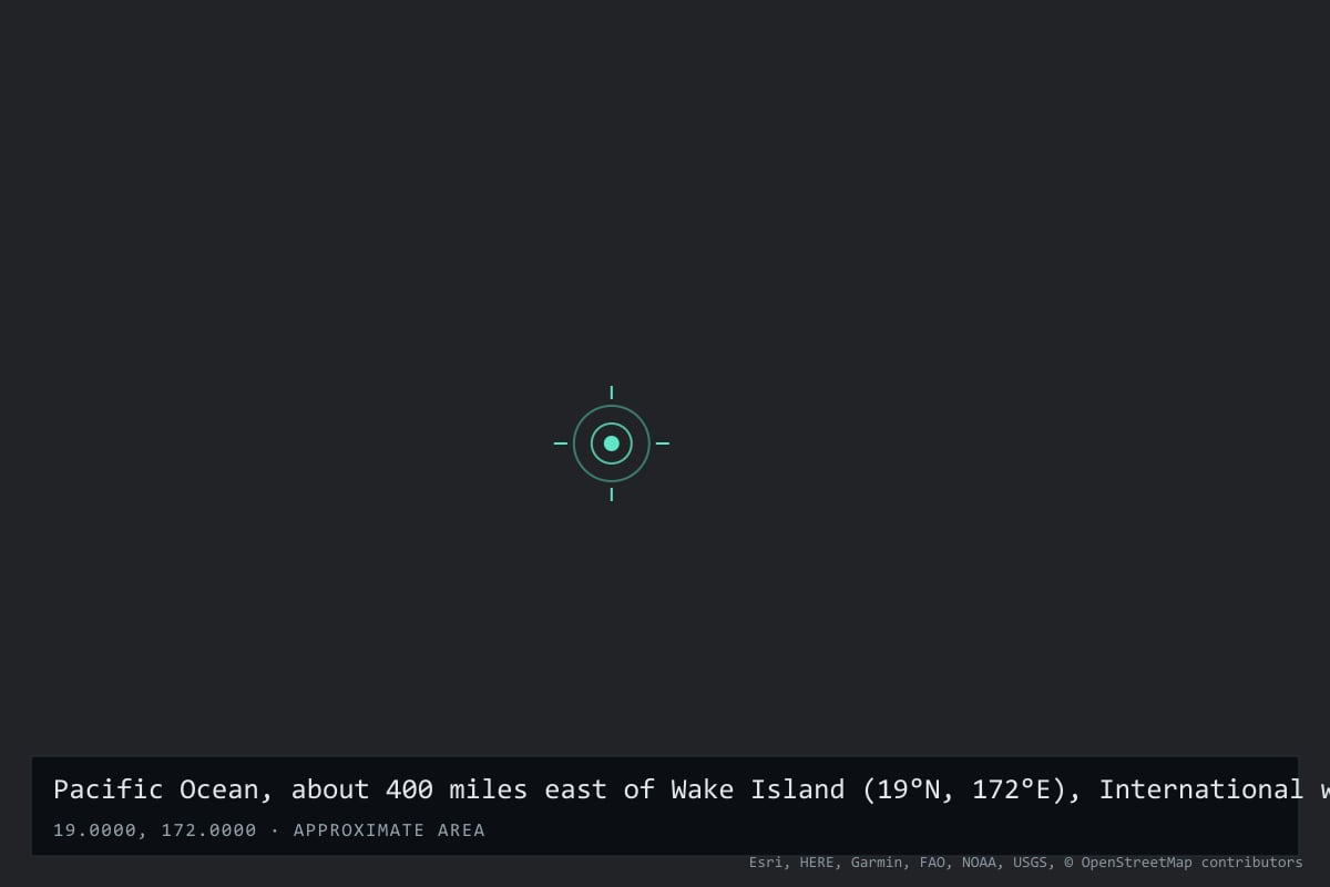 Where it happened: Pacific Ocean, about 400 miles east of Wake Island (19°N, 172°E), International waters