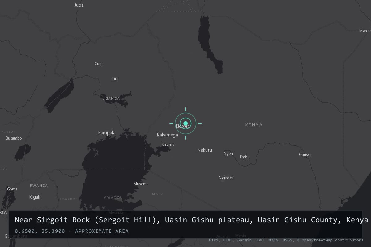 Where it happened: Near Sirgoit Rock (Sergoit Hill), Uasin Gishu plateau, Uasin Gishu County, Kenya