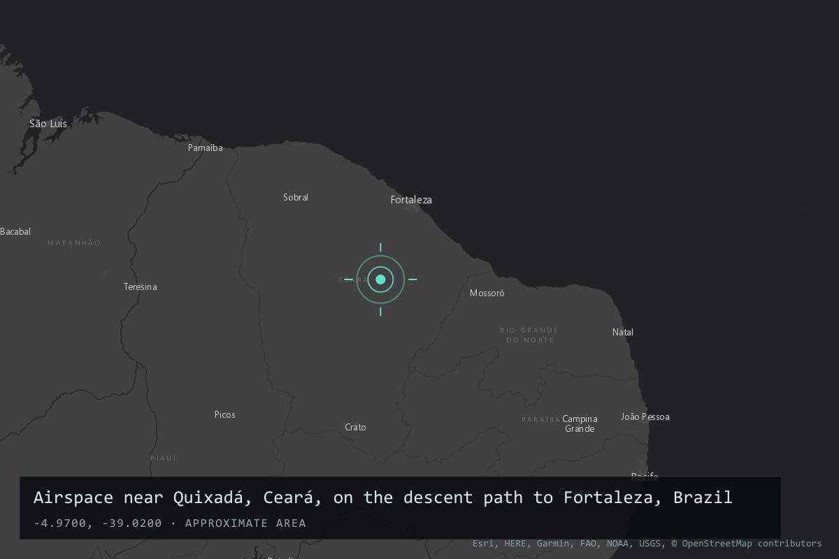 Where it happened: Airspace near Quixadá, Ceará, on the descent path to Fortaleza, Brazil
