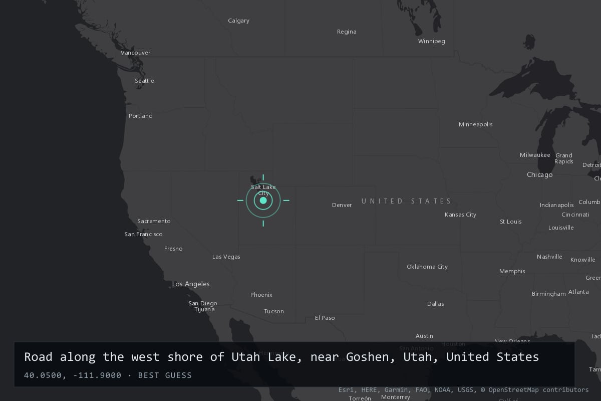 Where it happened: Road along the west shore of Utah Lake, near Goshen, Utah, United States