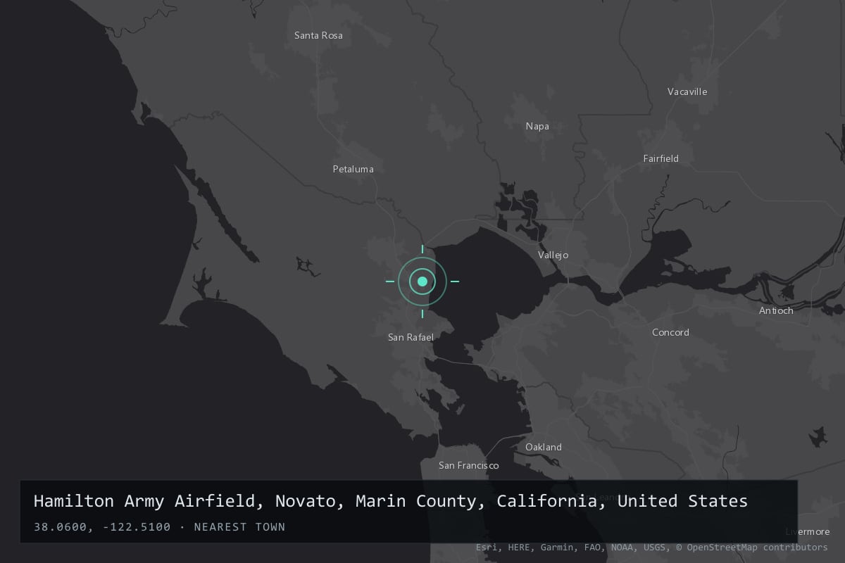 Where it happened: Hamilton Army Airfield, Novato, Marin County, California, United States