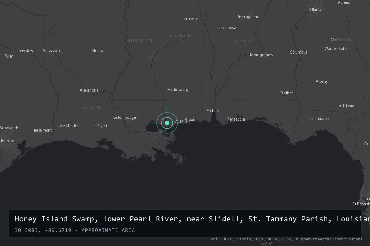 Where it happened: Honey Island Swamp, lower Pearl River, near Slidell, St. Tammany Parish, Louisiana, United States