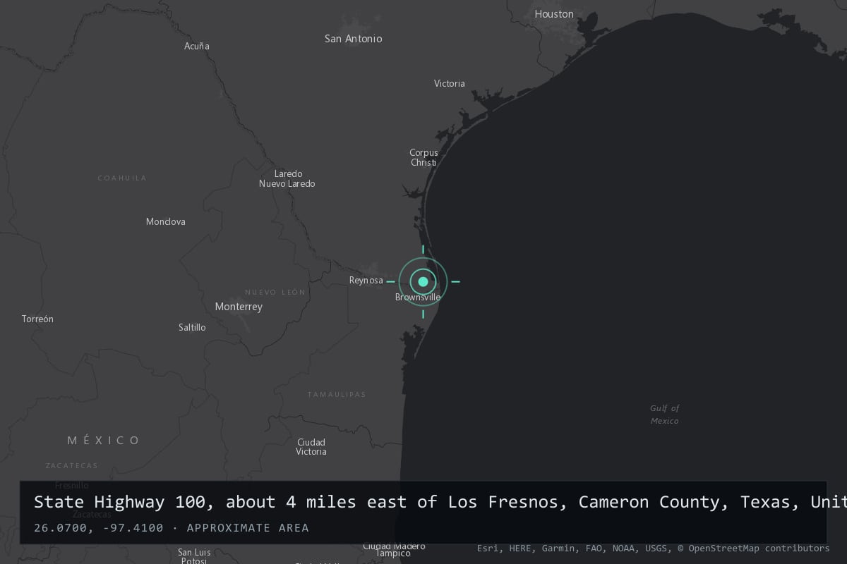 Where it happened: State Highway 100, about 4 miles east of Los Fresnos, Cameron County, Texas, United States