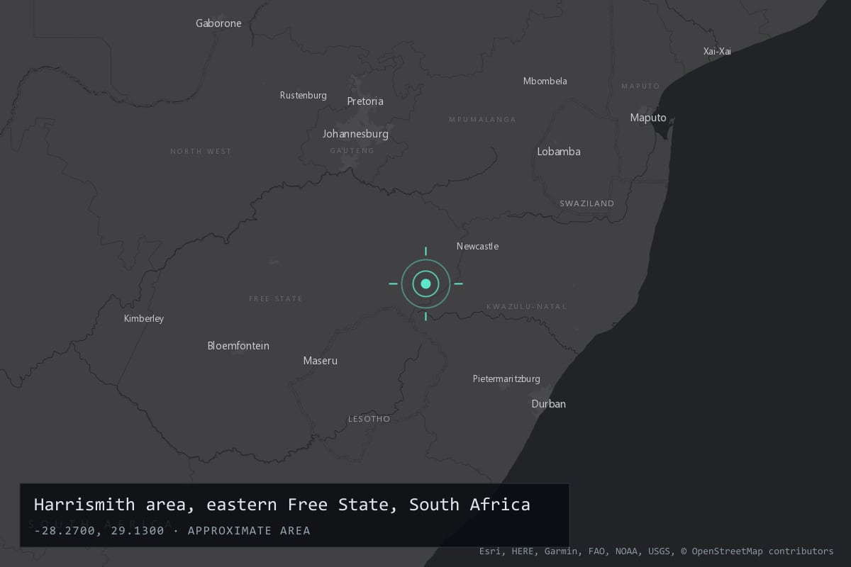 Where it happened: Harrismith area, eastern Free State, South Africa