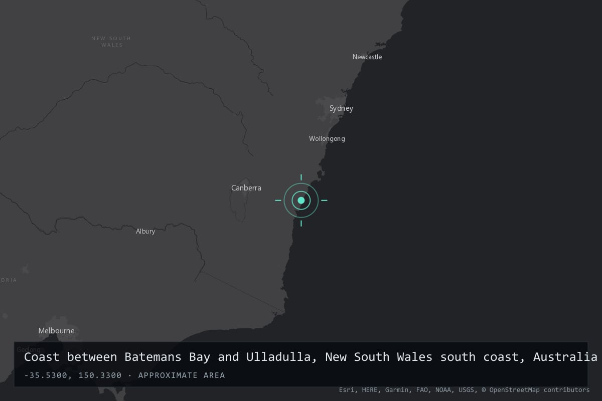 Where it happened: Coast between Batemans Bay and Ulladulla, New South Wales south coast, Australia