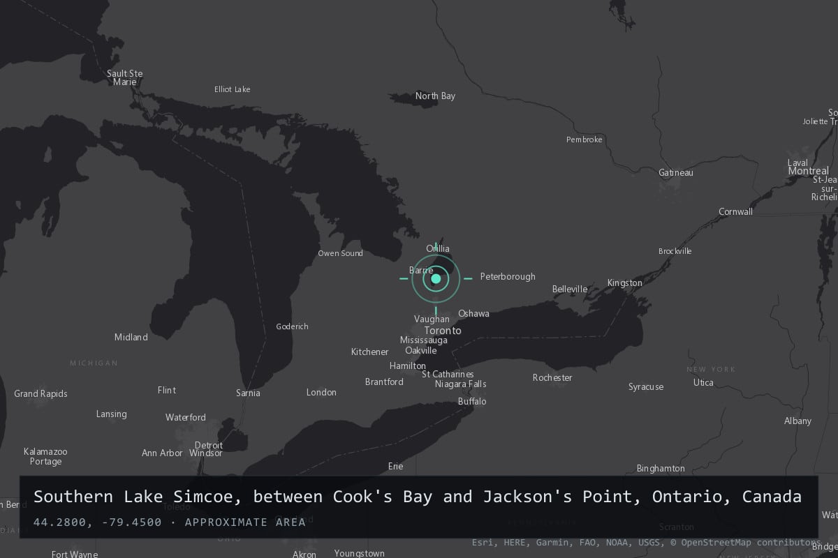 Where it happened: Southern Lake Simcoe, between Cook's Bay and Jackson's Point, Ontario, Canada