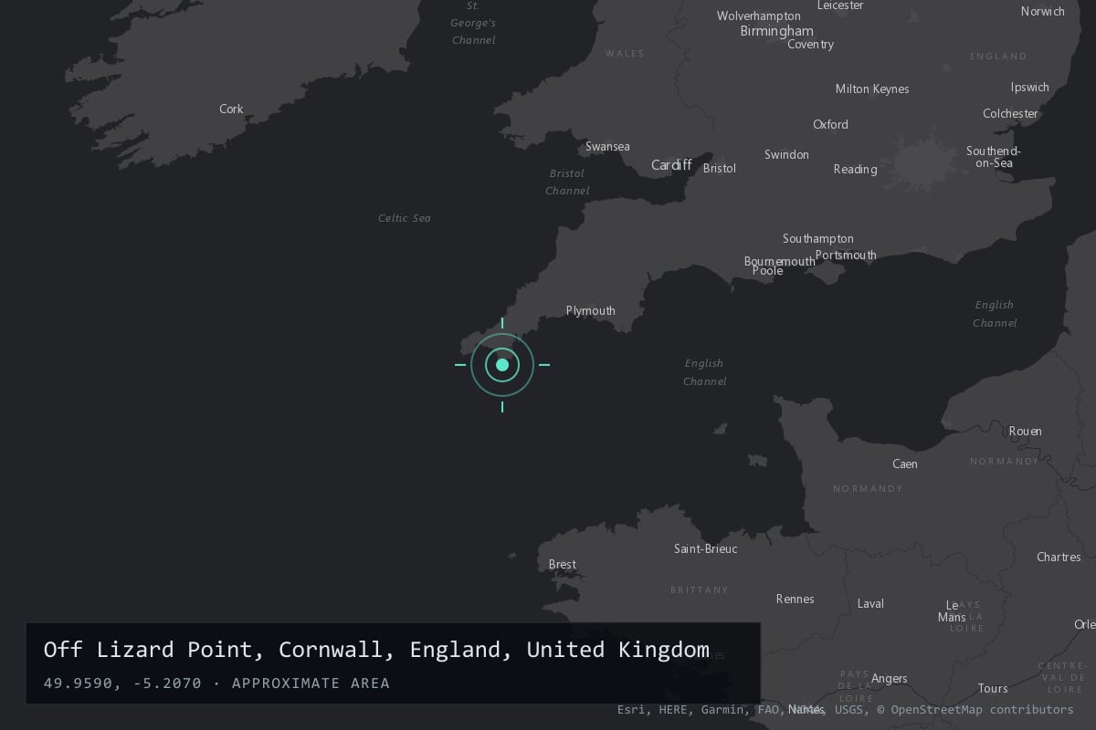 Where it happened: Off Lizard Point, Cornwall, England, United Kingdom